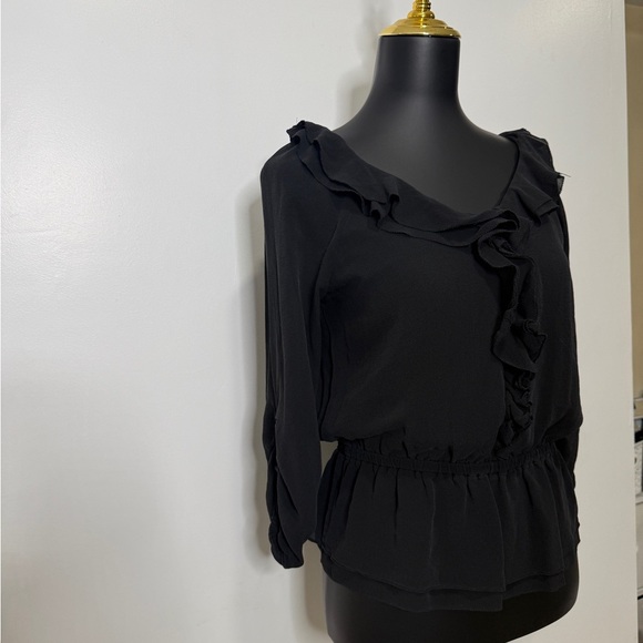 White House Black Market Black Ruffled Blouse - Picture 3 of 6